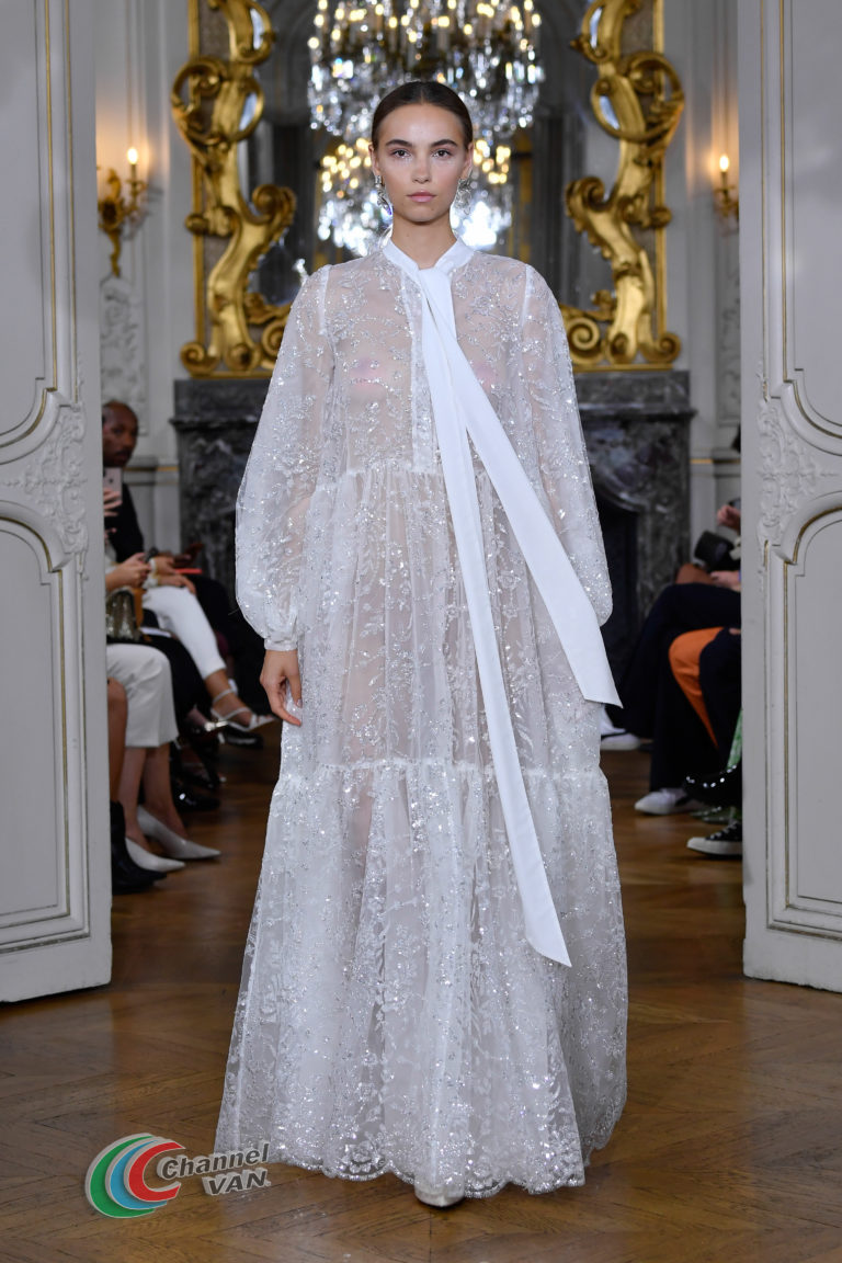PARIS, FRANCE - SEPTEMBER 27: A model walks the runway during the Kaviar Gauche"10 Years Bridal Couture" Paris Fashion Week SS20 show as part of Paris Fashion Week on September 27, 2019 in Paris, France. (Photo by Kristy Sparow/Getyty Images for Kaviar Gauche)